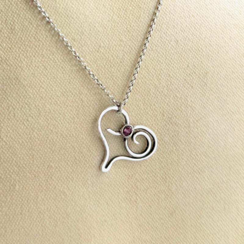 Limited Edition Sterling Silver & Garnet Heart Necklace