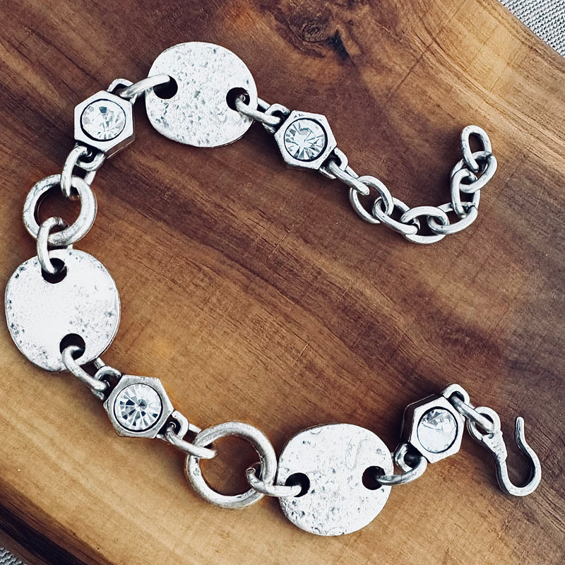 Sterling over Pewter Bracelet 6.5” adjustable to 7.5”