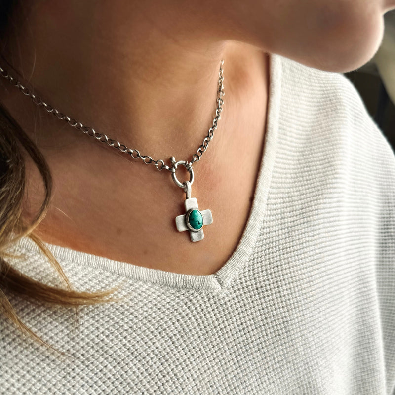 Sterling Silver Turquoise Cross Necklace