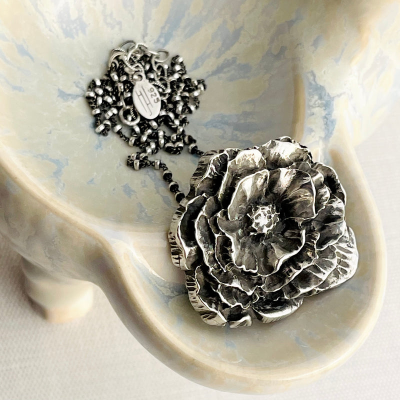 Sterling Silver Peony Necklace