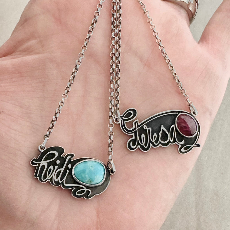Sterling Silver Name & Gemstone Necklace