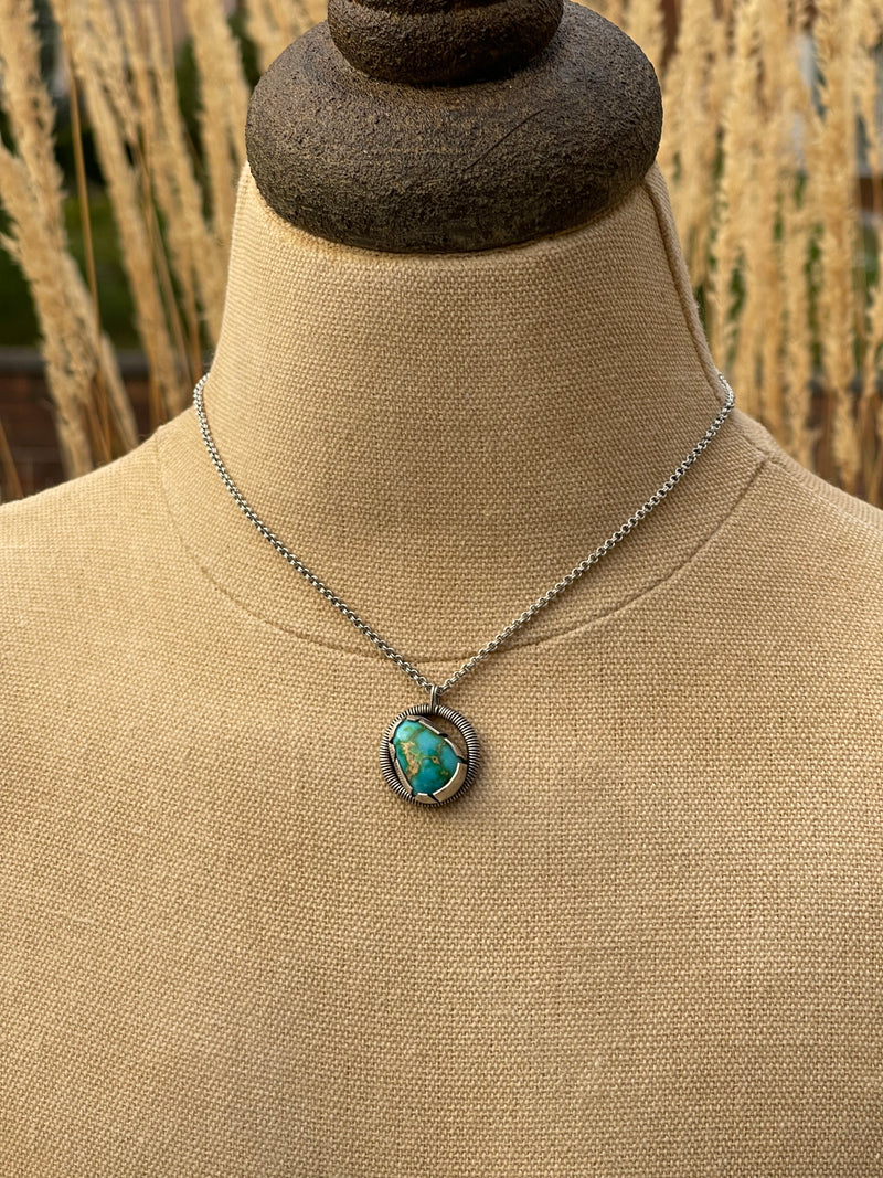 Sterling Silver Sonoran Gold, Blue Gem, and Stone Mountain Turquoise Necklace