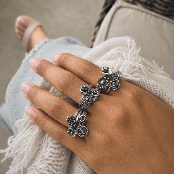 Sterling Silver Finger Bouquets including Birth Month Flowers