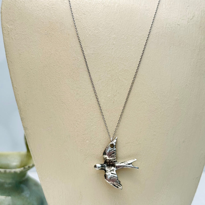 Pewter Bird on Sterling Silver 18”Chain