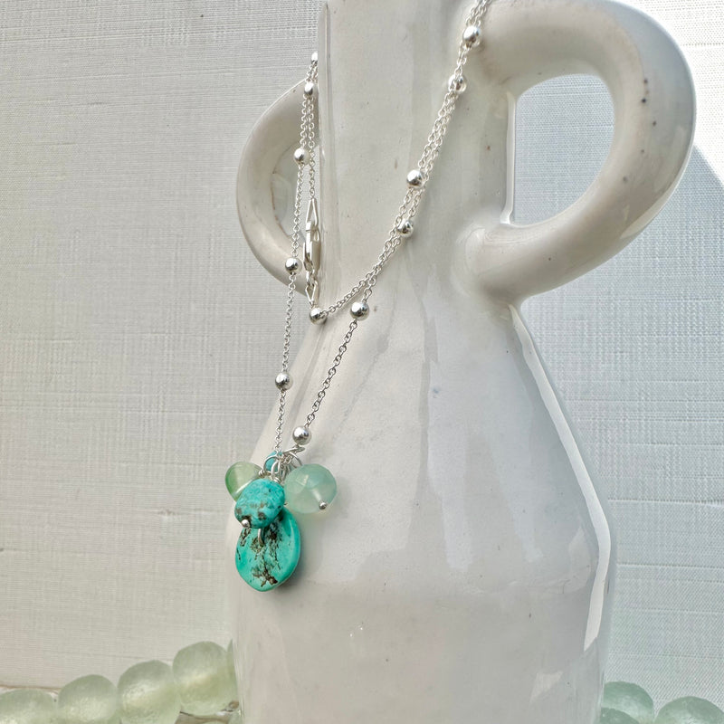 Sterling Silver, Turquoise, Fluorite, & Chalcedony Necklace
