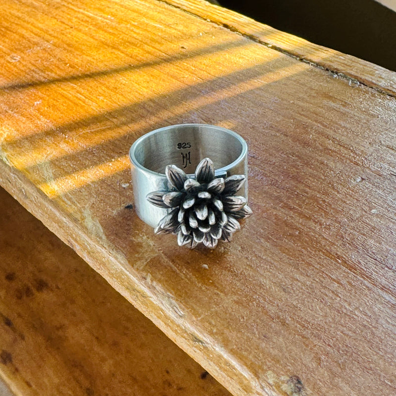 Sterling Silver Dahlia Adjustable Ring