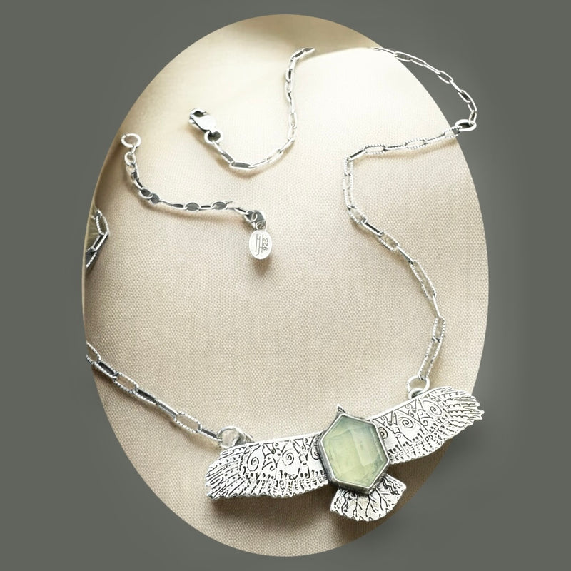 Sterling Silver & Prehnite Take Flight Necklace