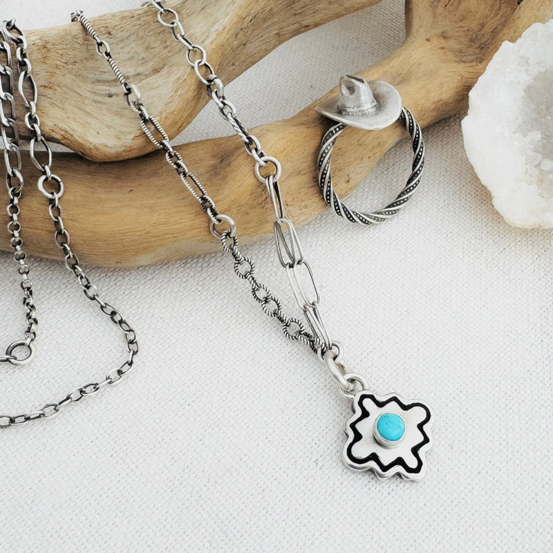 Sterling Silver Turquoise Quatrefoil Necklace