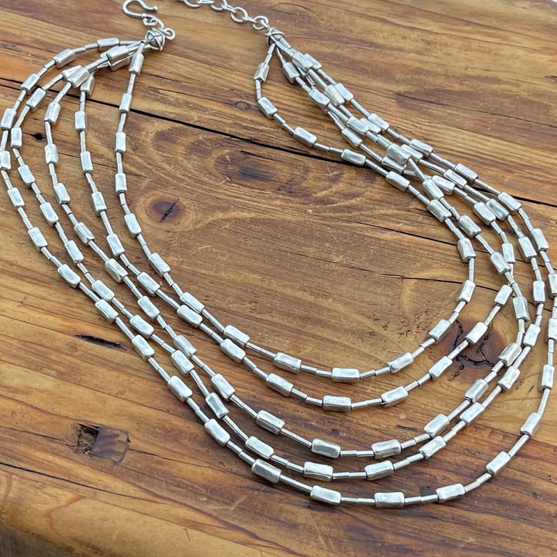 Sterling Silver over Pewter 5 Strand Necklace 17” adjustable to 20”