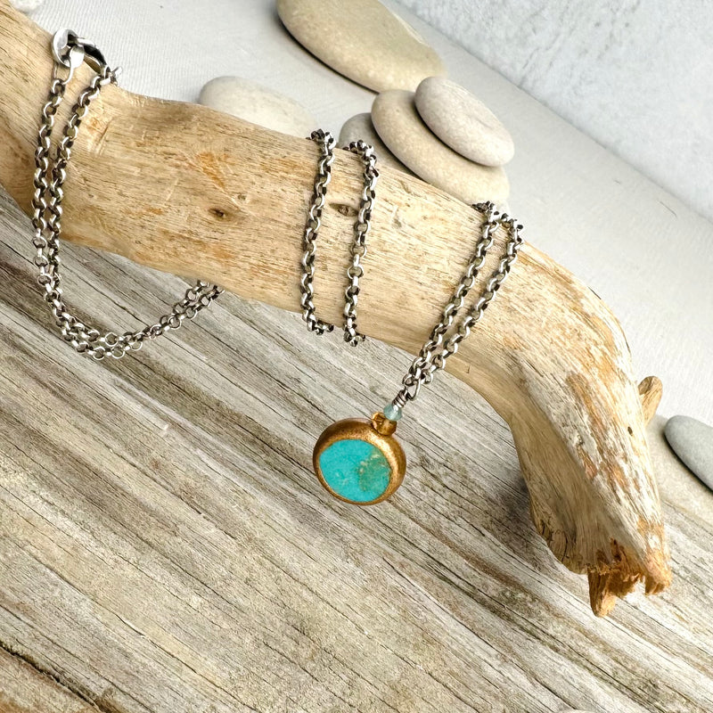 Sterling Silver Turquoise, Mandarin Garnet, & Aquamarine Necklace