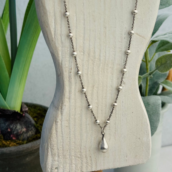 Sterling Silver Beaded Drop Necklace