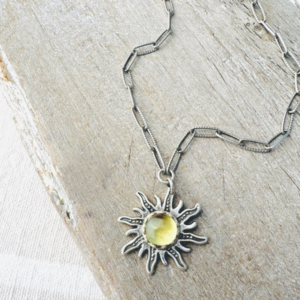 Sterling Silver & Lemon Quartz Sun Necklace