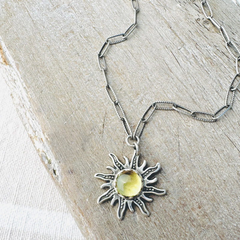 Sterling Silver & Lemon Quartz Sun Necklace
