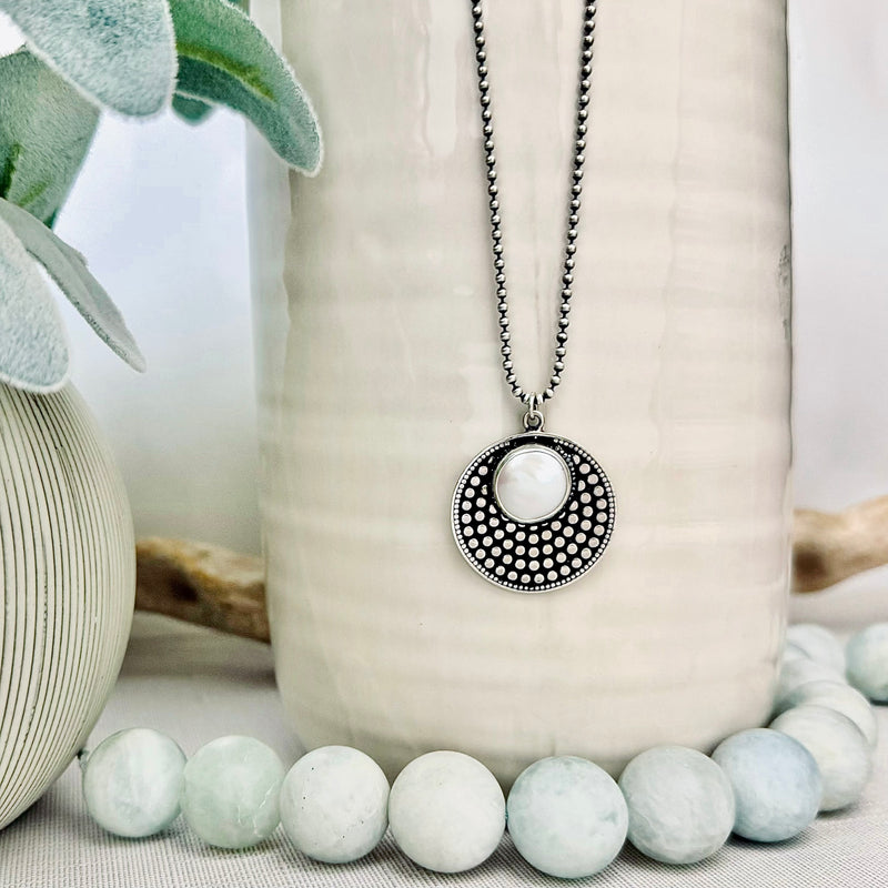 Sterling Silver Dotted Disc & Freshwater Pearl Necklace