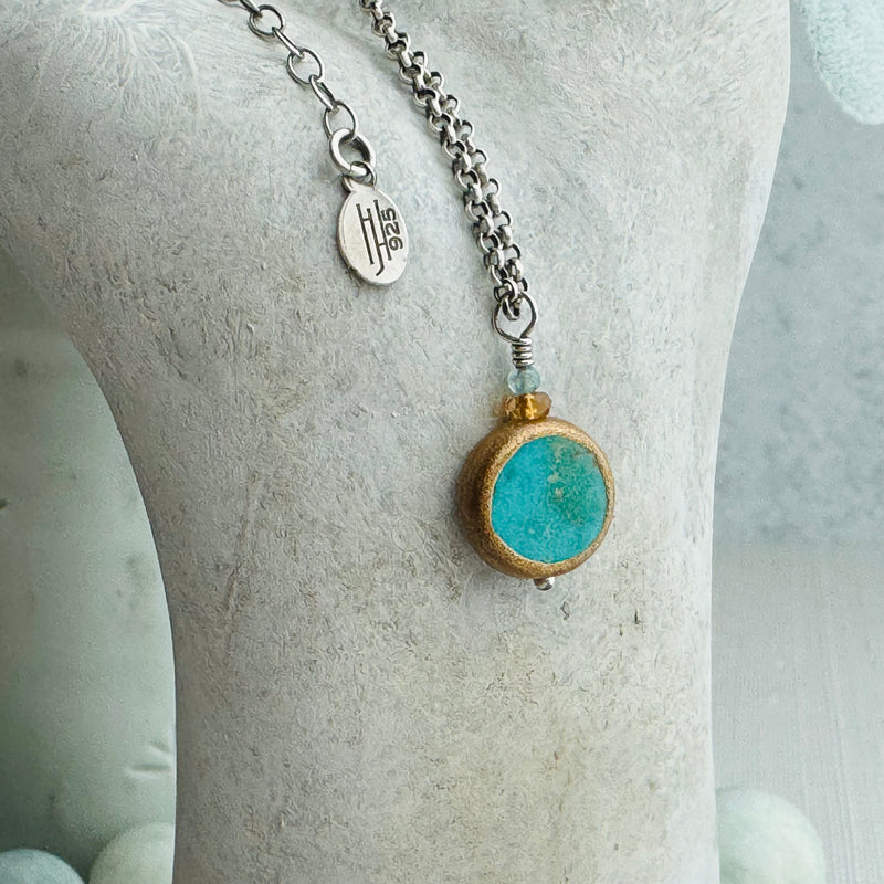 Sterling Silver Turquoise, Mandarin Garnet, & Aquamarine Necklace