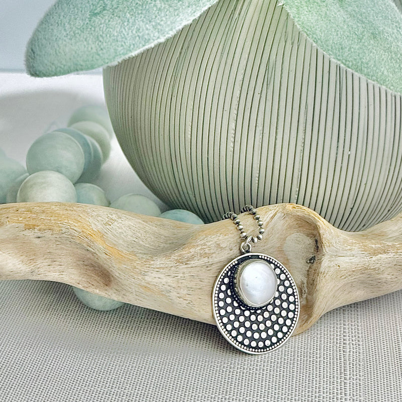 Sterling Silver Dotted Disc & Freshwater Pearl Necklace