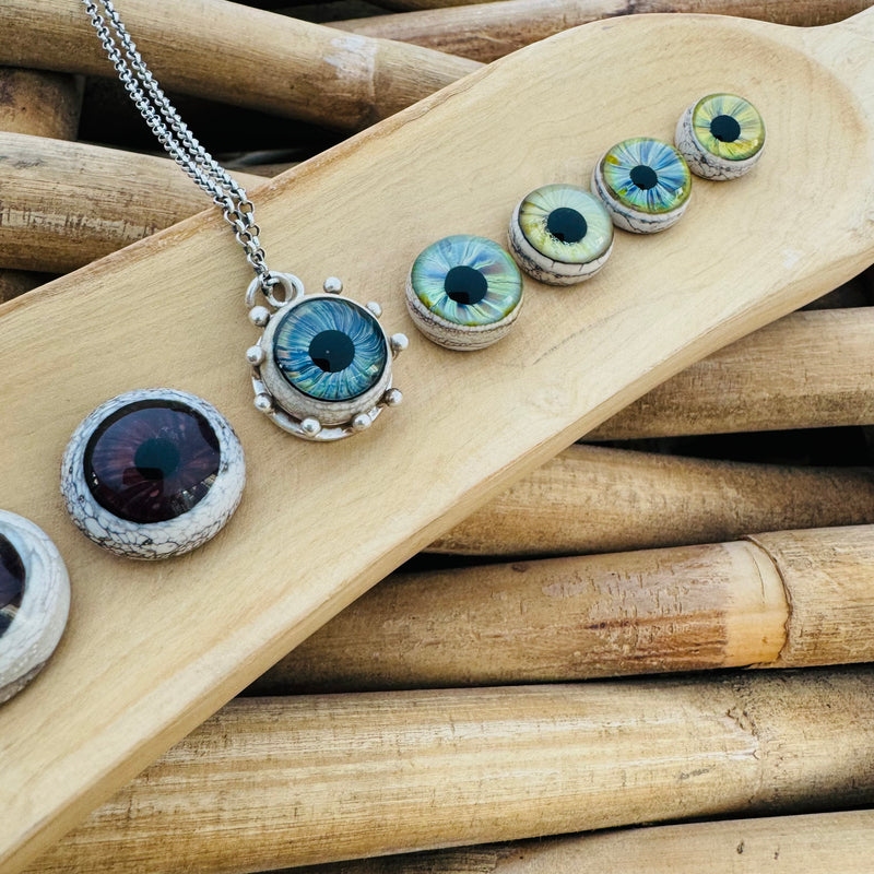 Handmade Lampwork Glass Eye Necklace - Sterling Silver