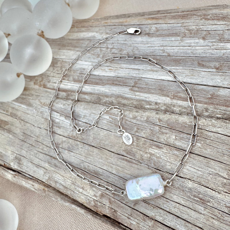 Sterling Rectangle Pearl Necklace