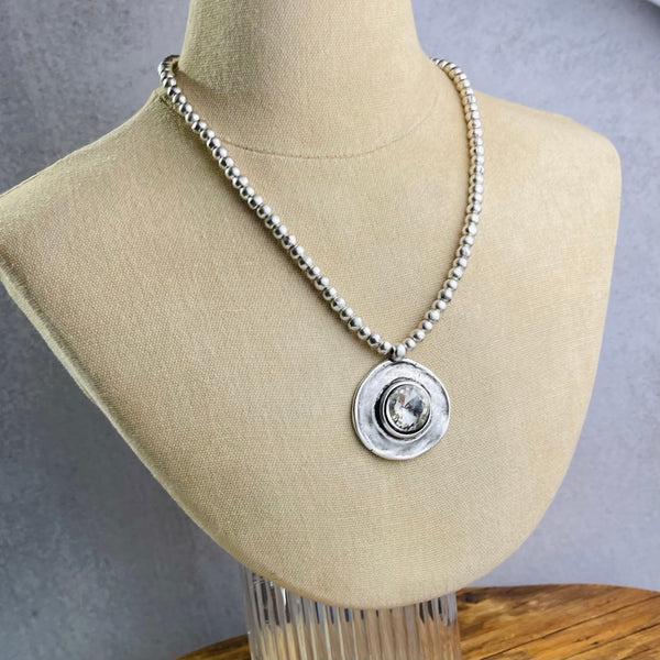 Sterling over Pewter 1.5” Round Pendant Necklace 19”-22”
