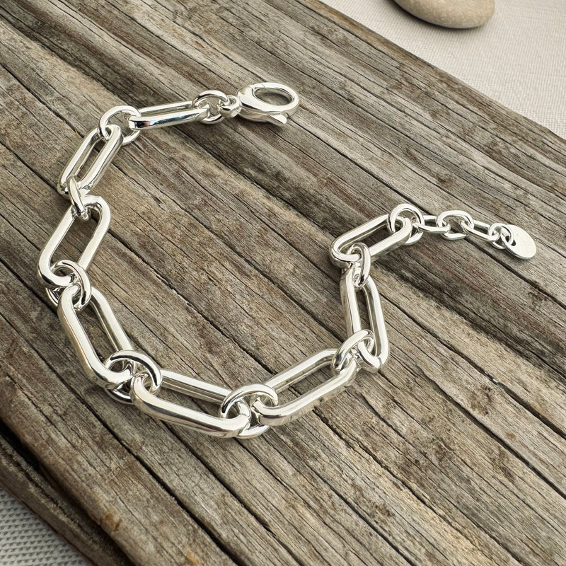 Sterling Silver Large Link Bracelet 7” adj to 8”