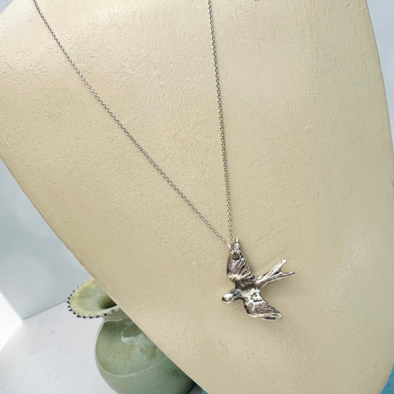 Pewter Bird on Sterling Silver 18”Chain