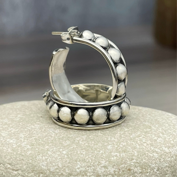 Sterling Silver Beaded Hoop Earrings