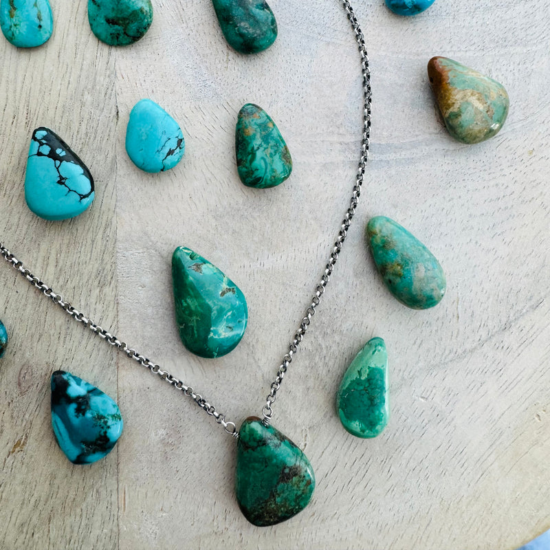 Sterling Silver Turquoise Drop Necklace