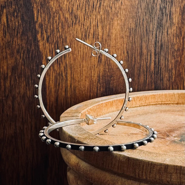 Sterling Silver Dotted 2” Hoop Earrings