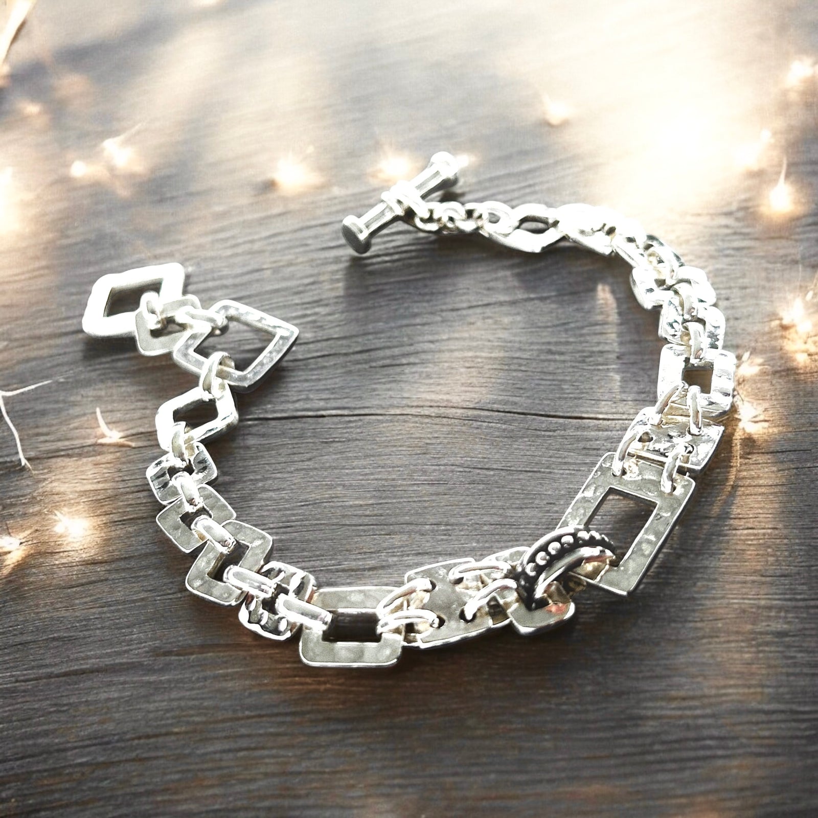 Sterling Silver Hammered-Link Bracelet | Daily Wear Bracelet