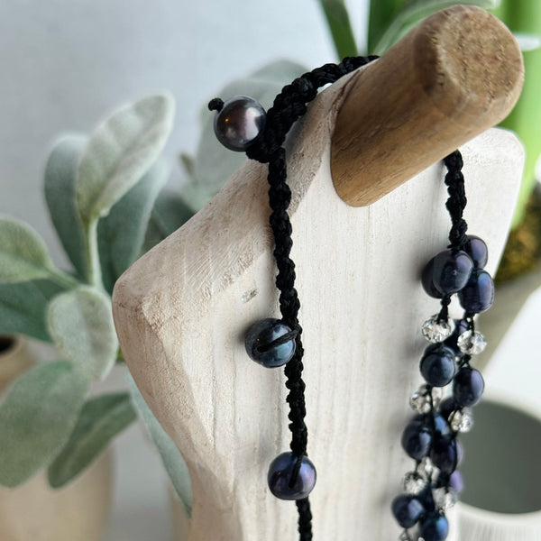 Woven Freshwater Navy Pearls & Crystals - can be worn at 20” 22” 24”