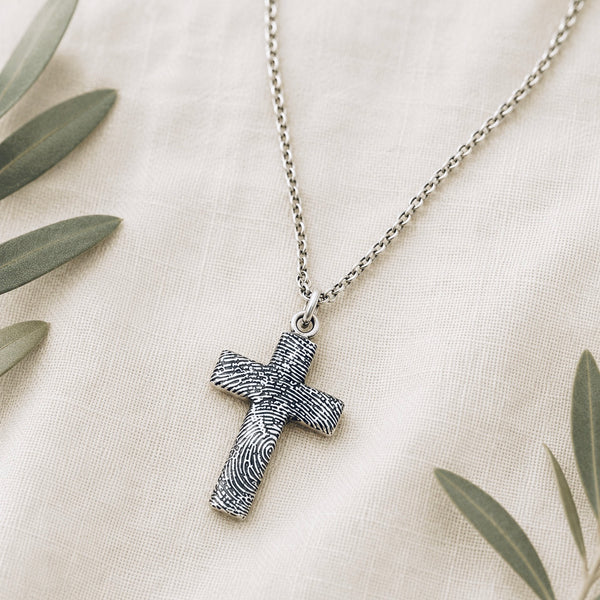 Fingerprint Cross Necklace – Sterling Silver
