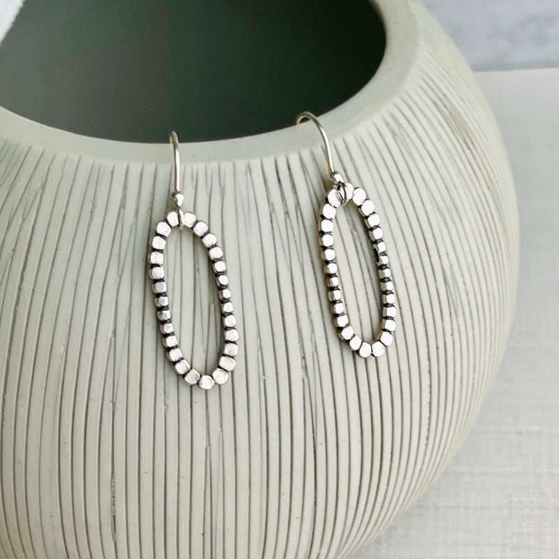 Sterling Silver Beaded Oval Earrings 1.5”