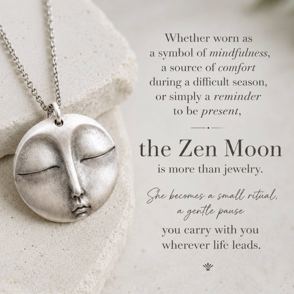 Sterling Silver Zen Moon Pendant Necklace | HEIDIJHALE