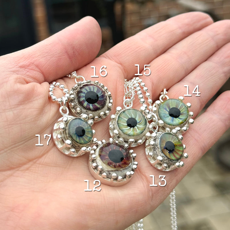 Handmade Lampwork Glass Eye Necklace - Sterling Silver