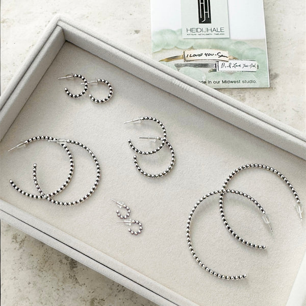 Sterling Silver Beaded Hoop Earrings