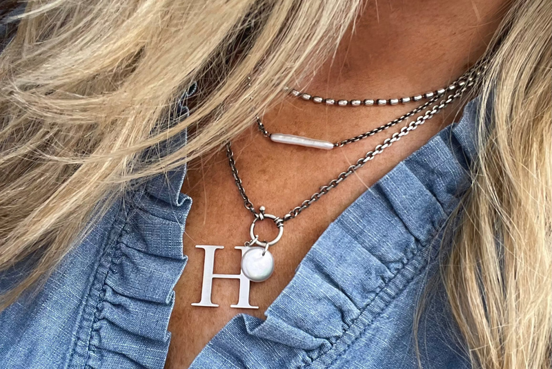 HJH Sterling Silver Initial Letter Necklace