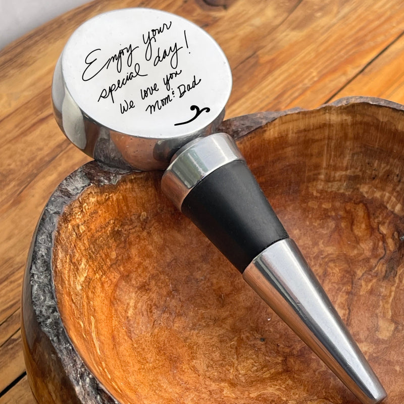 Pewter Handwritten or Personalized Wine Stopper