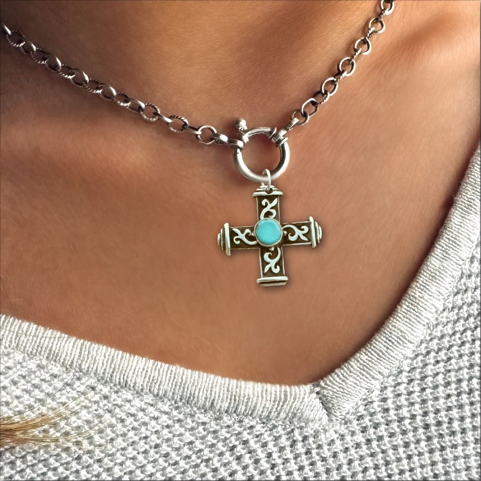 Sterling Silver Turquoise Cross Necklace - choose which design