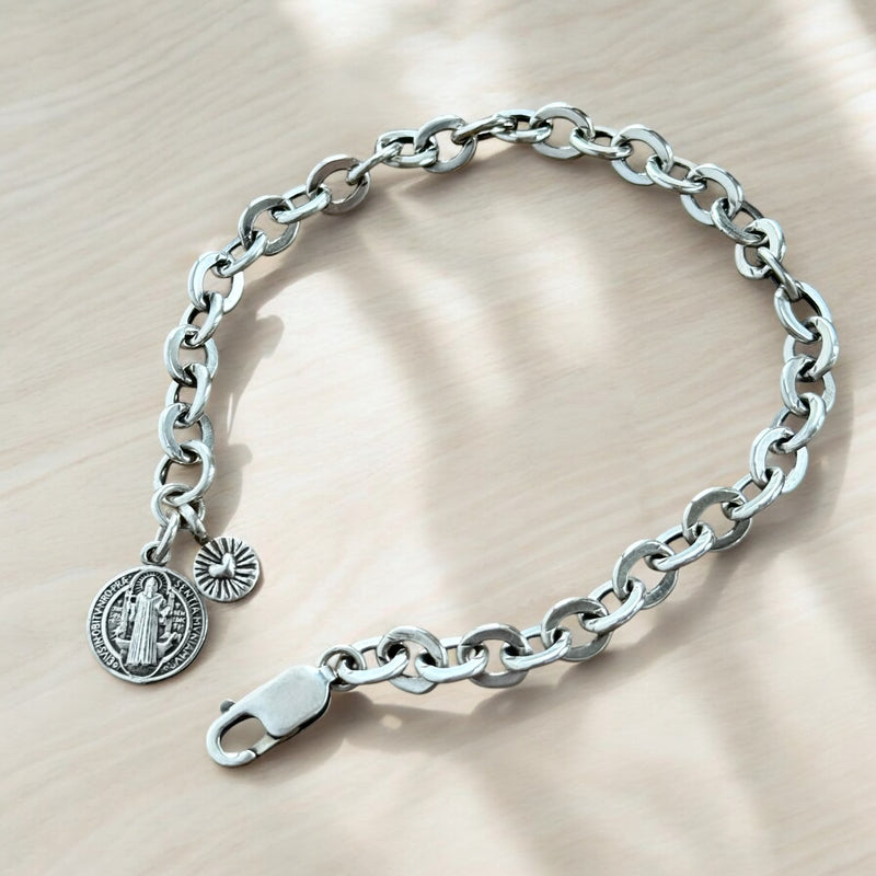 Sterling Silver Saint Benedict Chain Bracelet