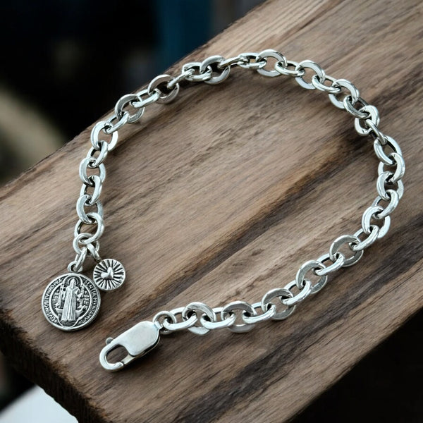 Sterling Silver Saint Benedict Chain Bracelet
