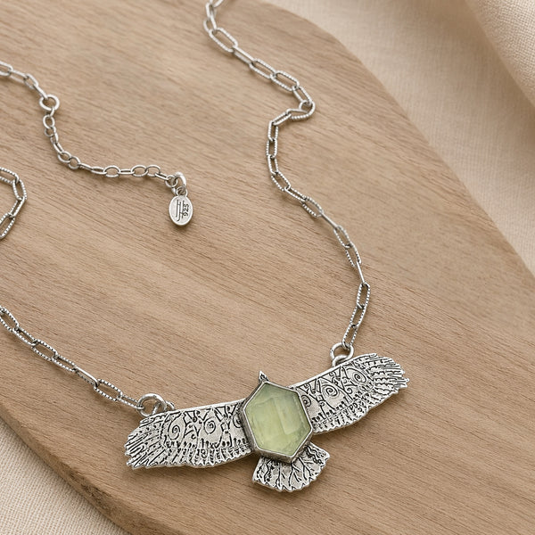 Sterling Silver & Prehnite Take Flight Necklace