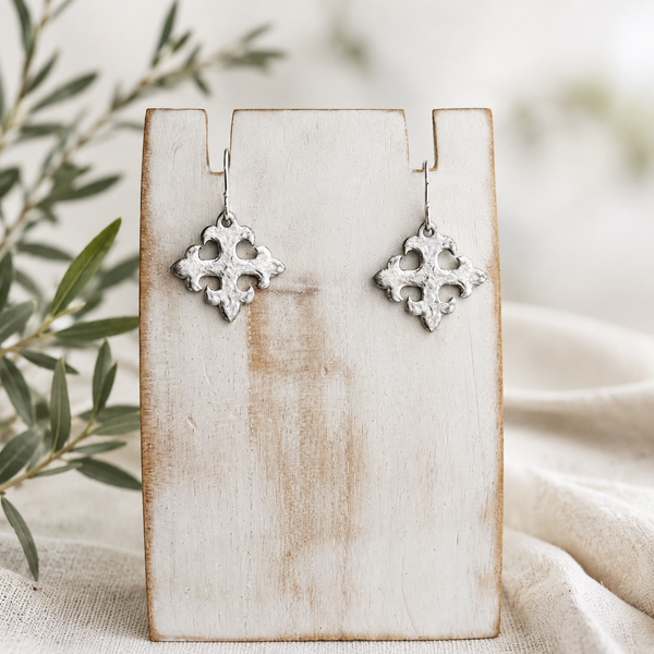 Sterling Silver Earwires w/Pewter Crosses 1.25”