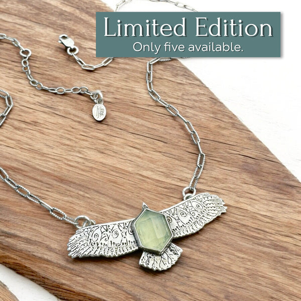 Sterling Silver & Prehnite Take Flight Necklace