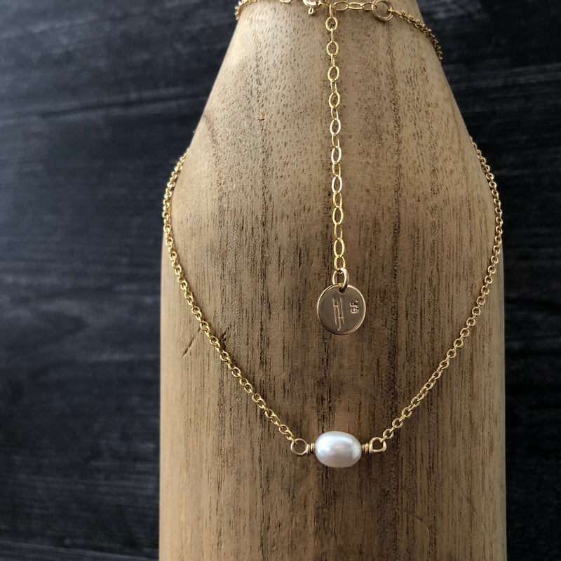 Special! 14k Gold Filled & Sterling Silver Simple Pearl Necklace