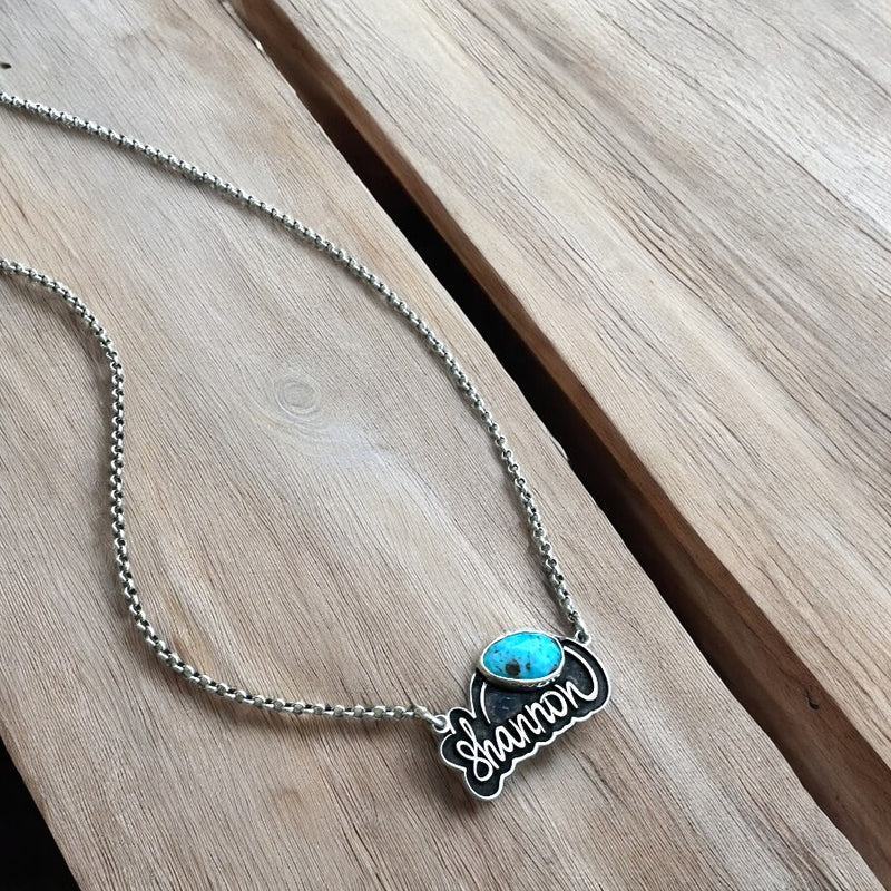 Sterling Silver Name & Gemstone Necklace