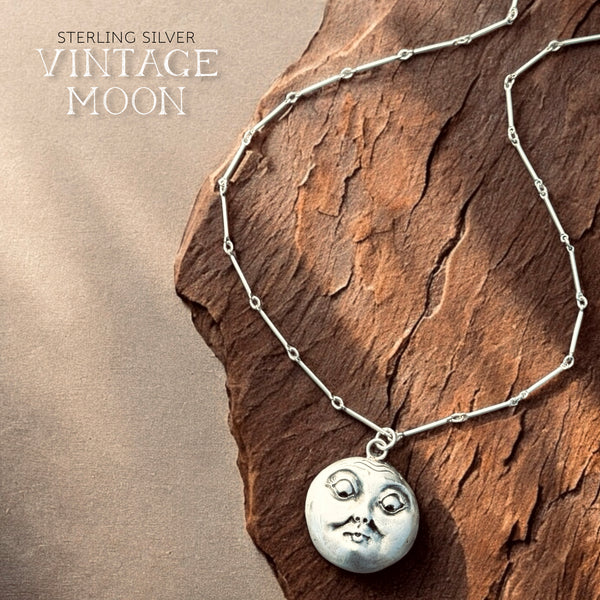 Sterling Silver 1” Vintage Moon Necklace