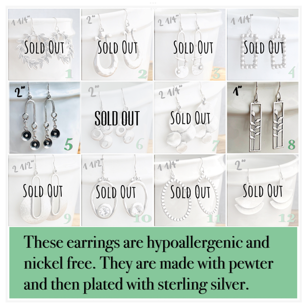 Sterling Silver over Pewter Earrings - 1”-2.75”
