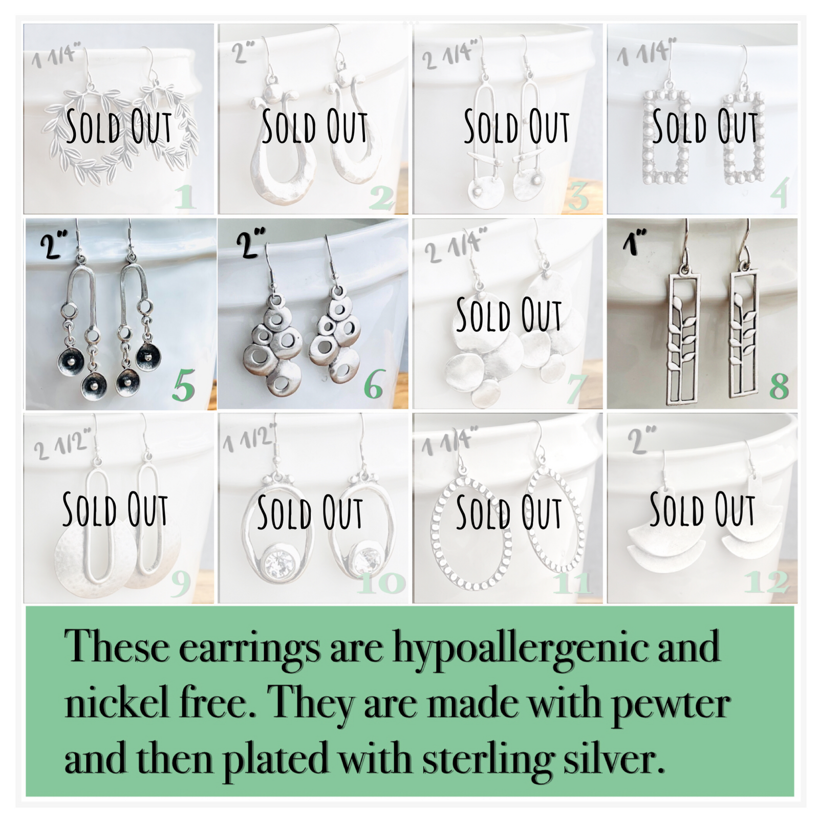 Sterling Silver over Pewter Earrings - 1”-2.75” Sterling Silver over Pewter Earrings - 1”-2.75”