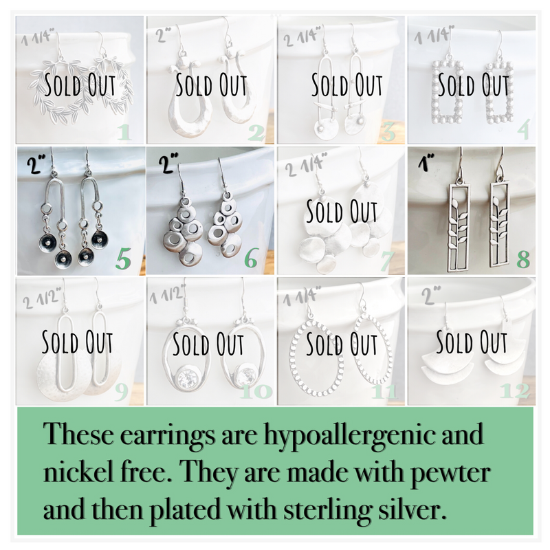 Sterling Silver over Pewter Earrings - 1”-2.75”