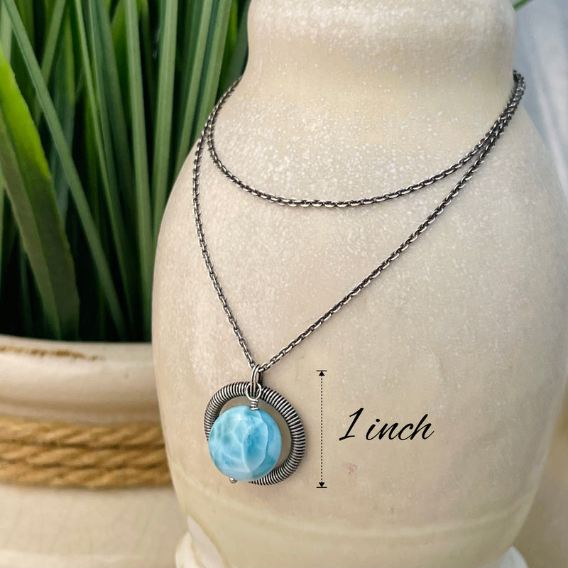 Sterling Silver Wrapped Larimar Necklace